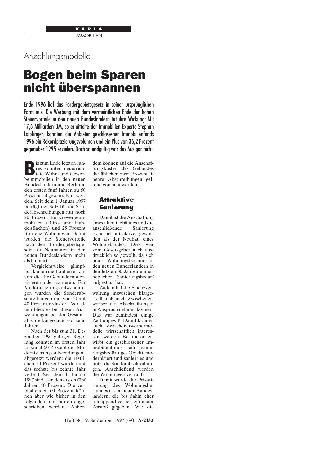 Vorschauseite 1: Anzahlungsmodelle: Bogen beim Sparen nicht überspannen