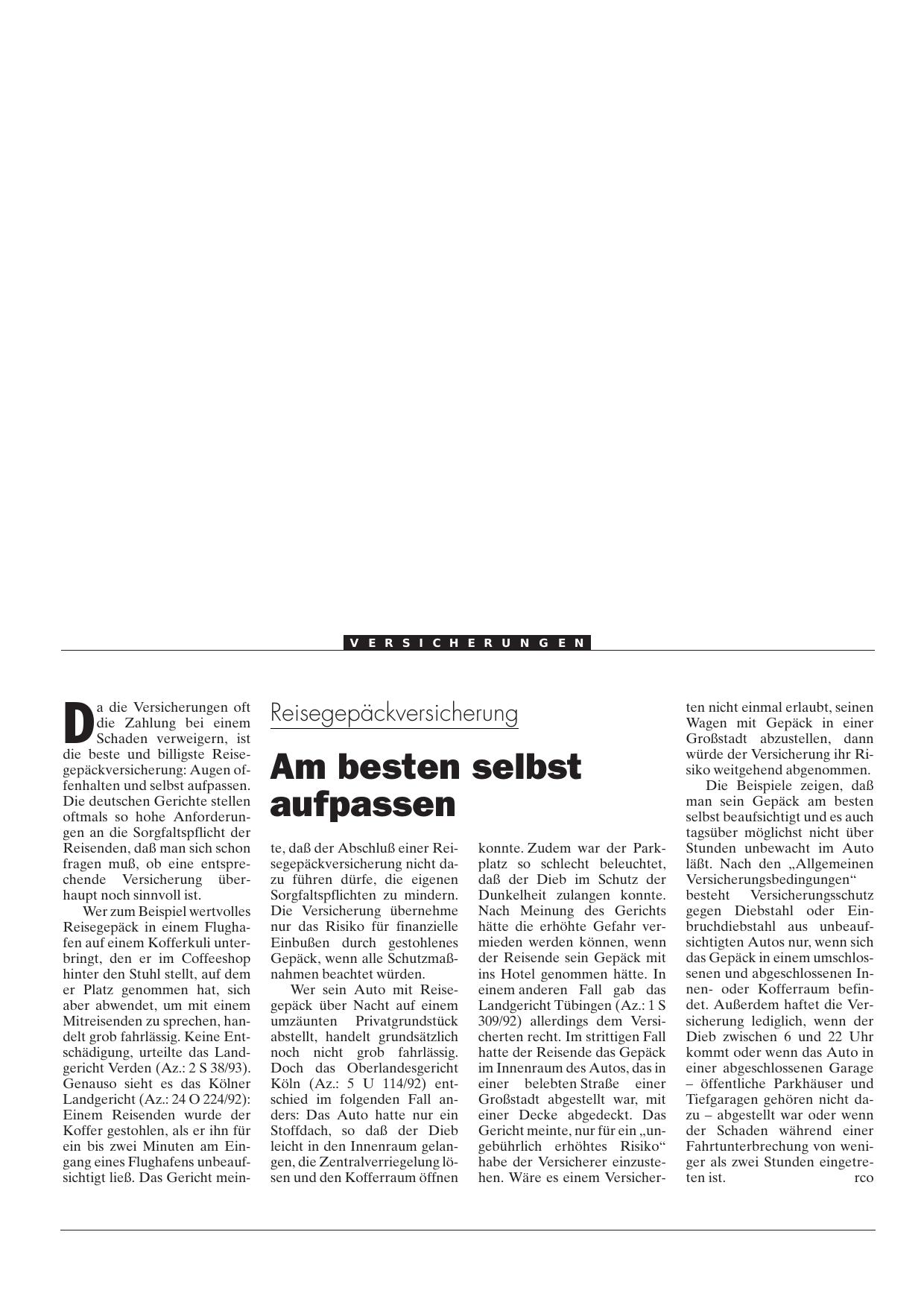 Vorschauseite 1: Reisegepäckversicherung: Am besten selbst aufpassen