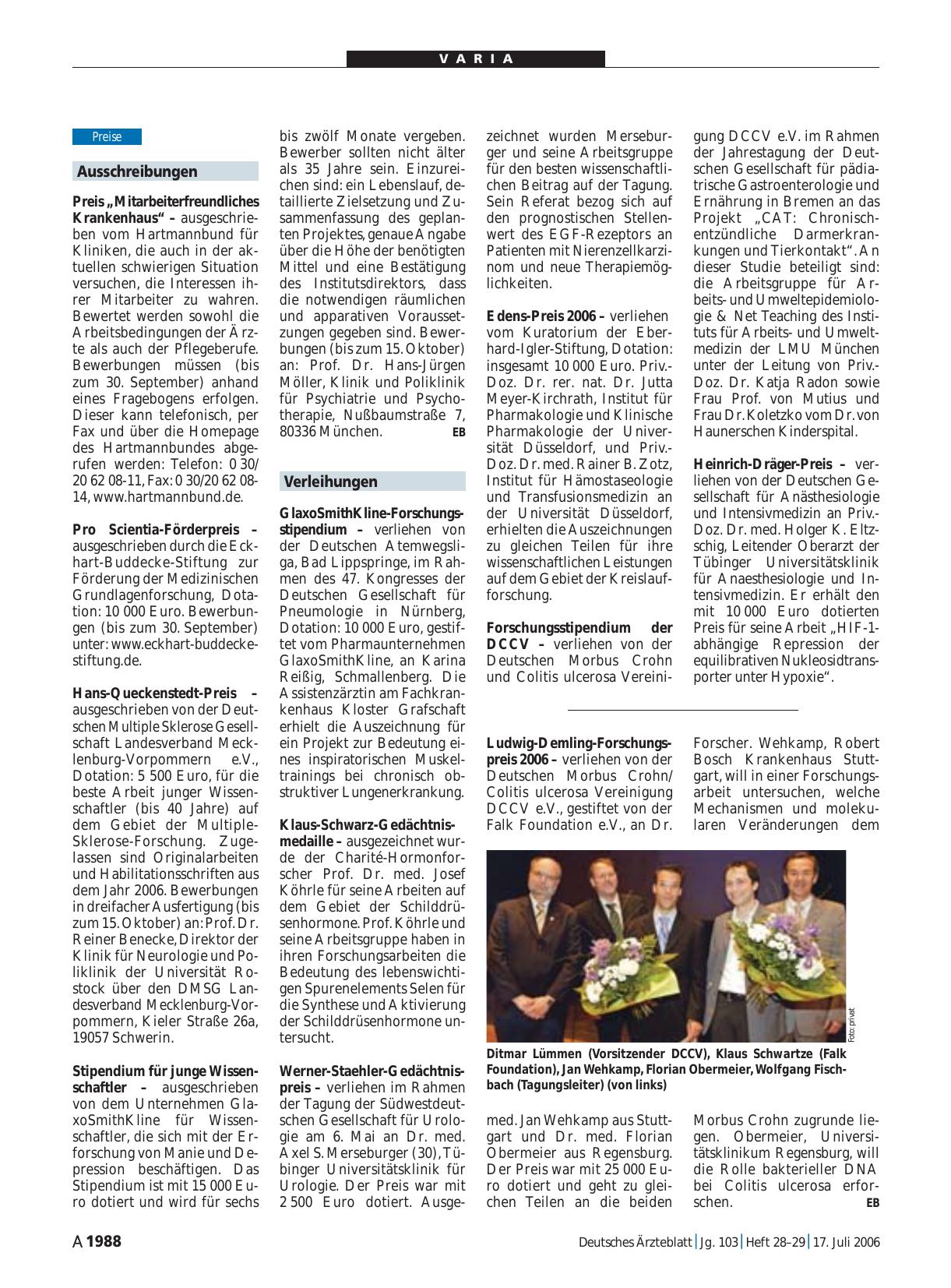 Vorschauseite 1: Verleihungen