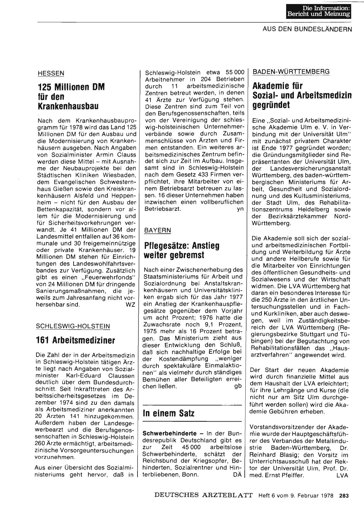 Vorschauseite 1: Schleswig-Holstein: 161 Arbeitsmediziner
