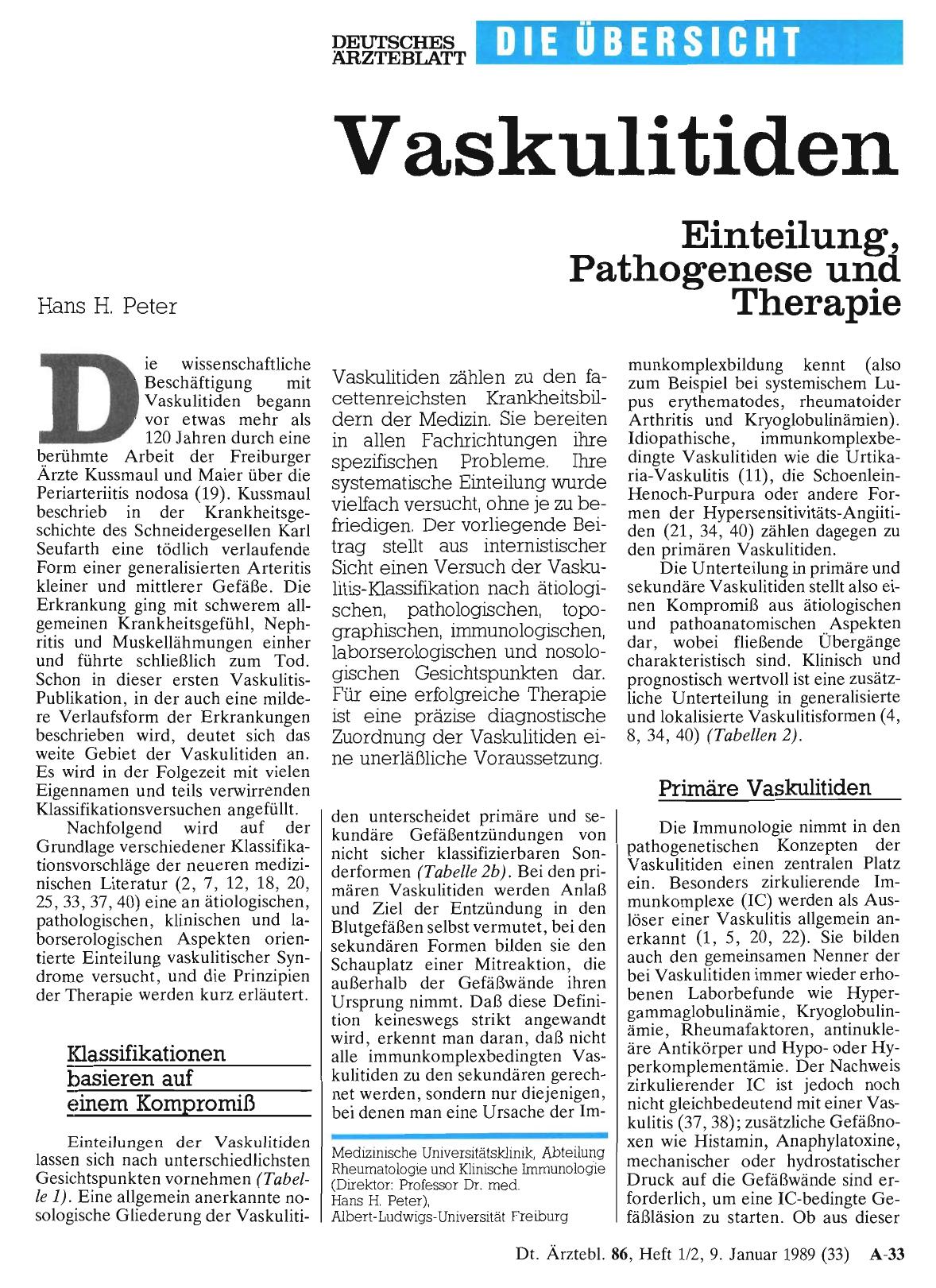 Vorschauseite 1: Vaskulitiden: Einteilung, Pathogenese und Therapie