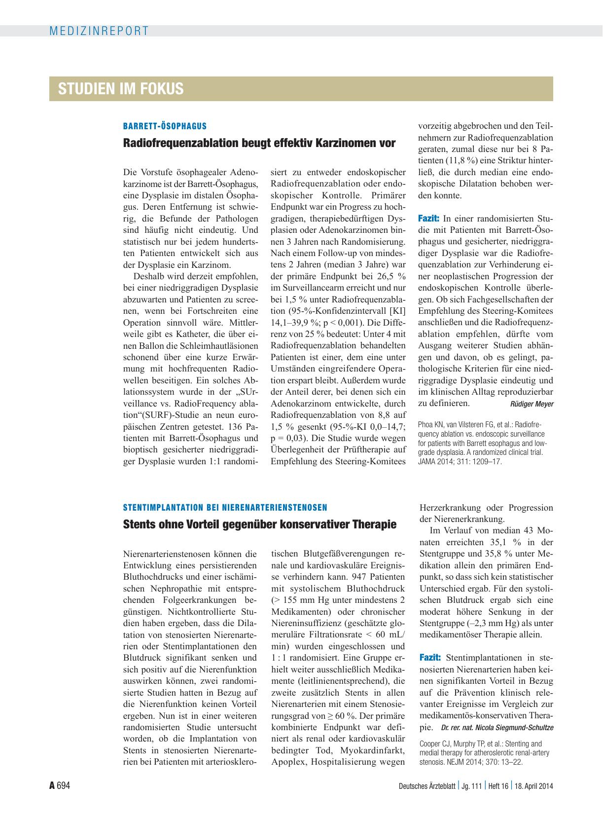 Vorschauseite 1: Barrett-Ösophagus: Radiofrequenzablation beugt effektiv Karzinomen vor