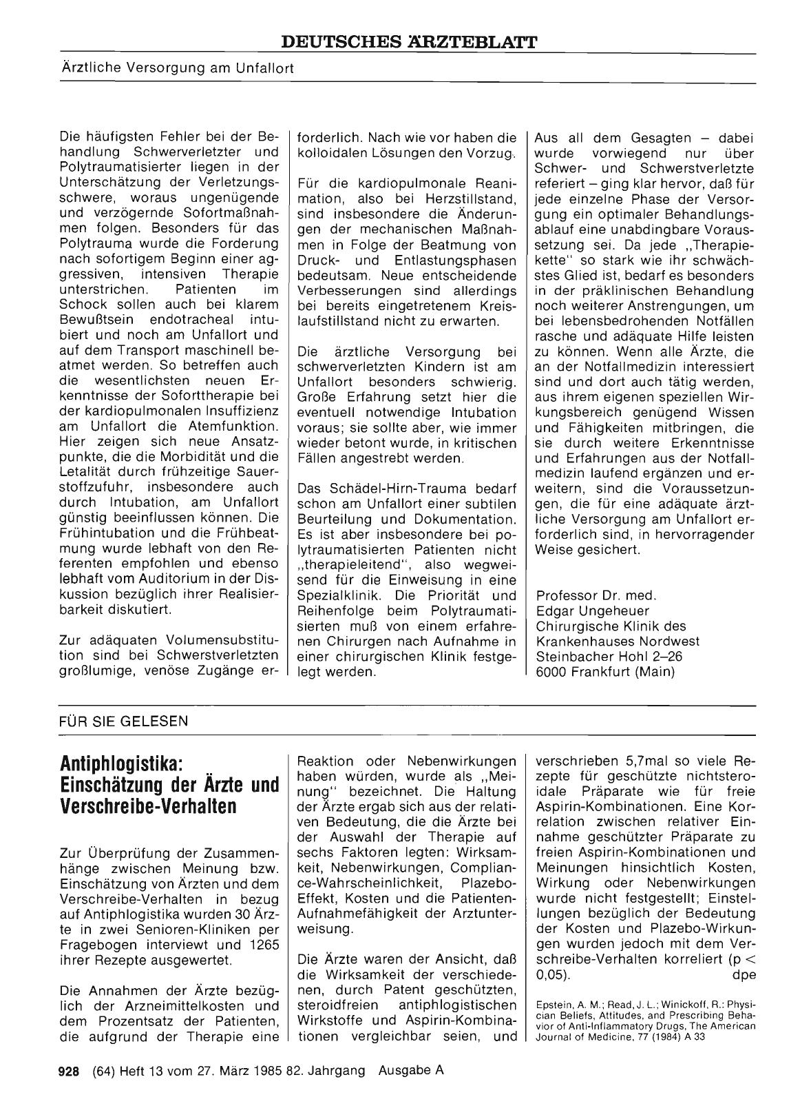 Vorschauseite 1: Antiphlogistika: Einschätzung der Ärzte und Verschreibe-Verhalten