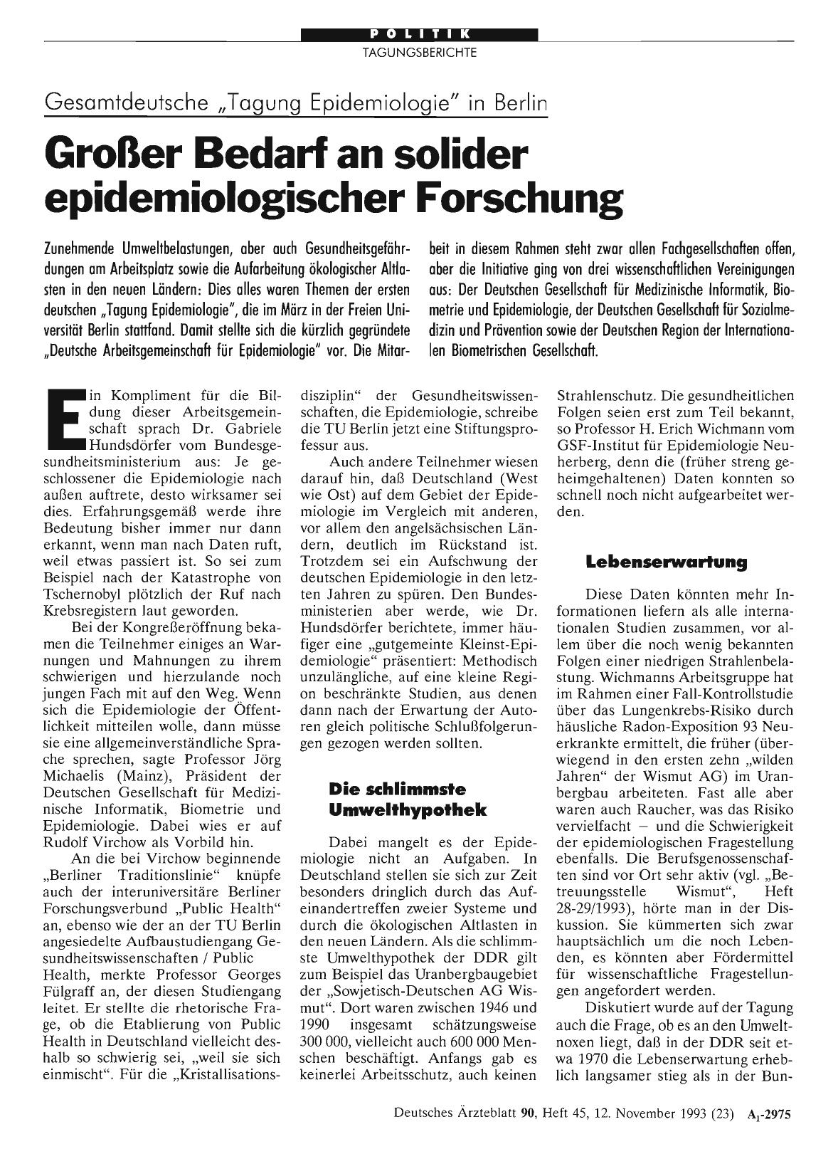 Vorschauseite 1: Gesamtdeutsche „Tagung Epidemiologie“ in Berlin: Großer Bedarf an solider epidemiologischer Forschung