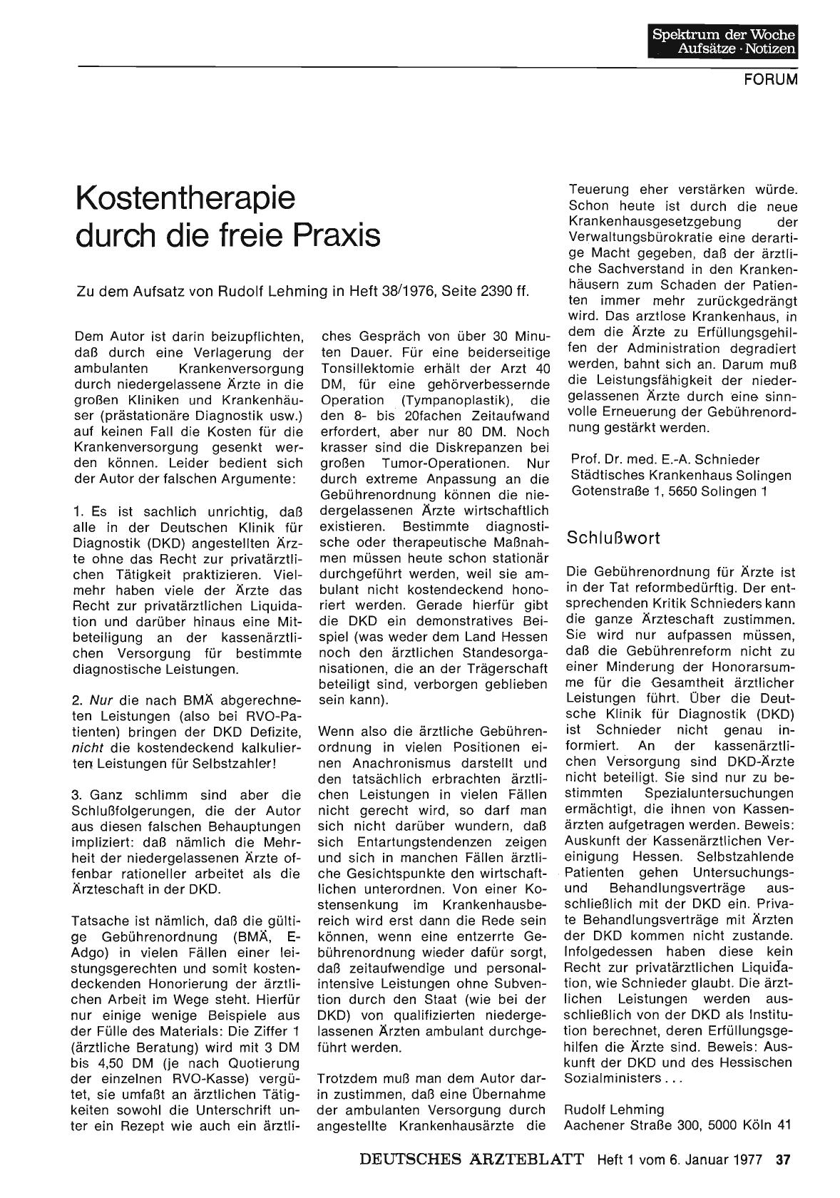 Vorschauseite 1: Kostentherapie durch die freie Praxis