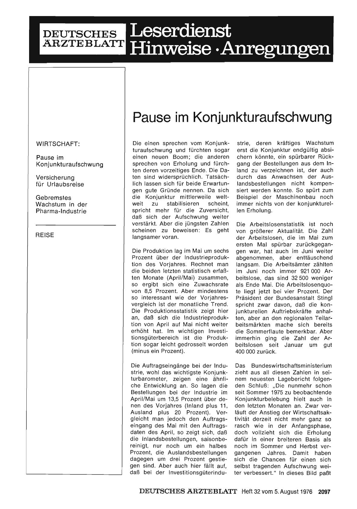 Vorschauseite 1: Pause im Konjunkturaufschwung
