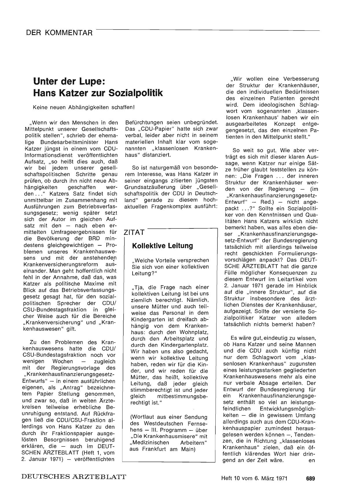 Vorschauseite 1: Unter der Lupe: Hans Katzer zur Sozialpolitik: Keine neuen Abhängigkeiten schaffen!