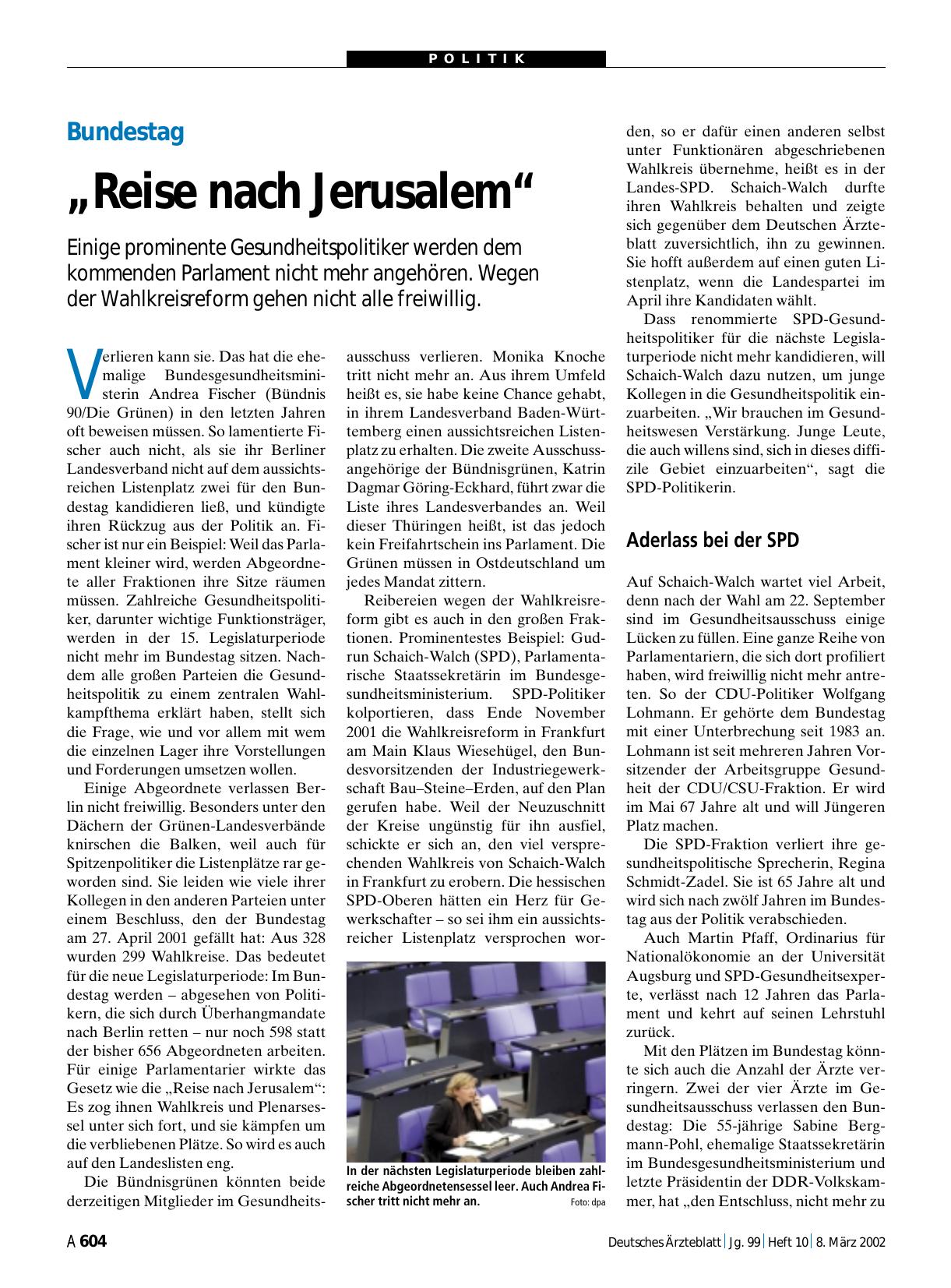 Vorschauseite 1: Bundestag: „Reise nach Jerusalem“
