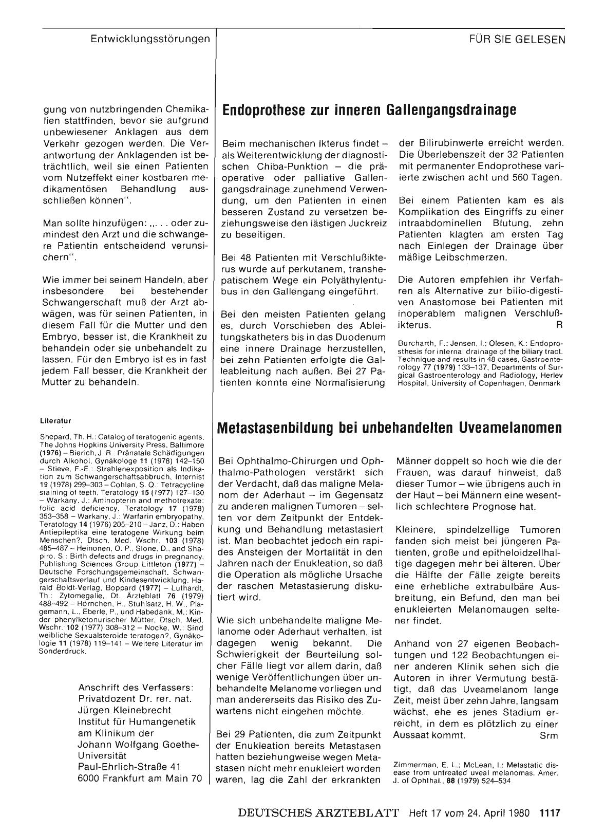 Vorschauseite 1: Metastasenbildung bei unbehandelten Uveamelanomen