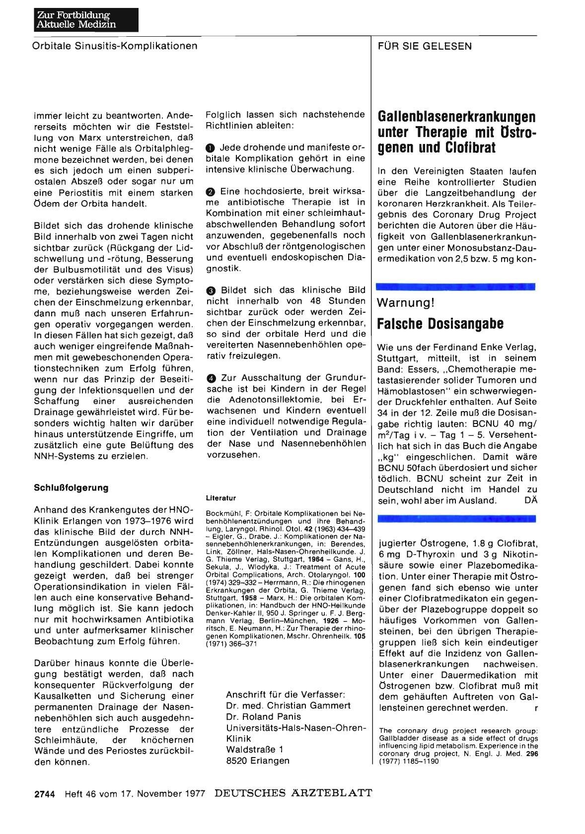 Vorschauseite 1: Gallenblasenerkrankungen unter Therapie mit Östrogenen und Clofibrat