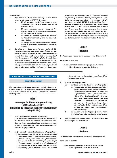 Vorschauseite 1: Änderung der Qualitätssicherungsvereinbarung gemäß § 135 Abs. 2 SGB V zur Diagnostik und Therapie schlafbezogener Atmungsstörungen (Anlage 3 BMV-Ä)