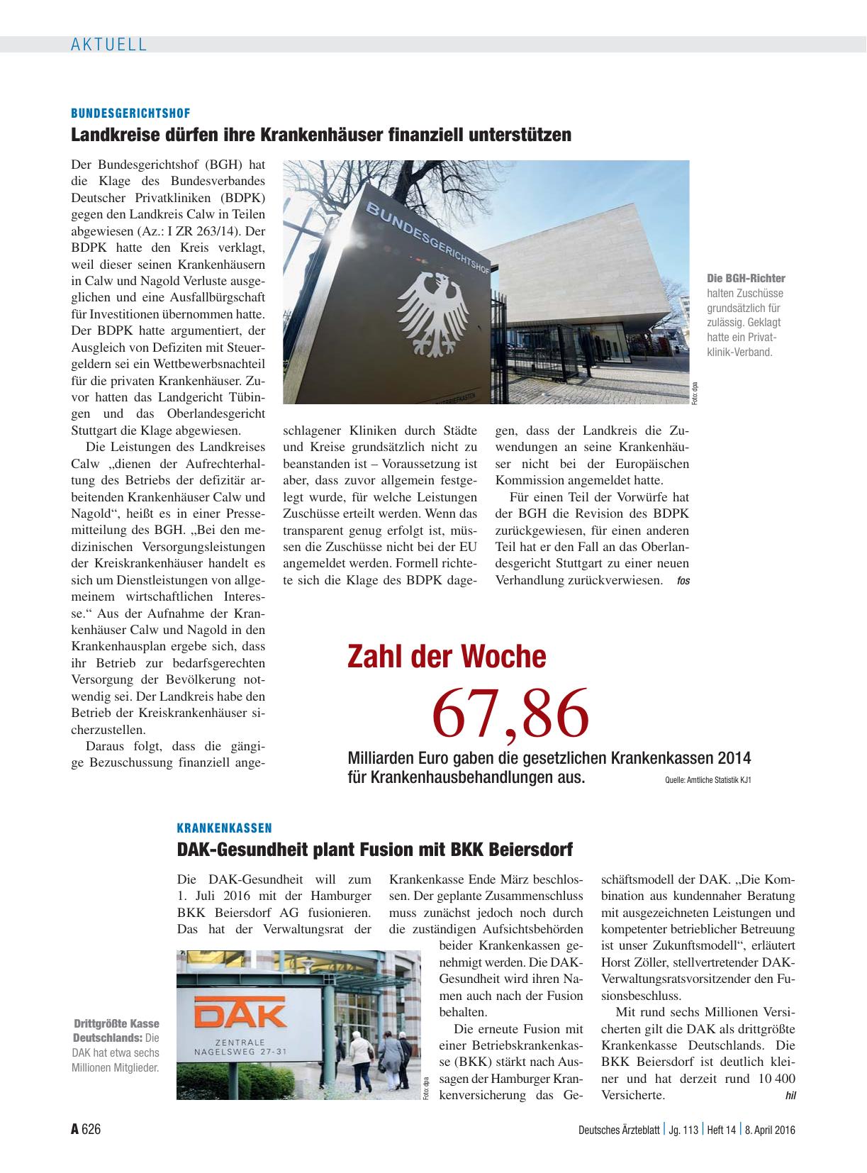 Vorschauseite 1: Krankenkassen: DAK-Gesundheit plant Fusion mit BKK Beiersdorf