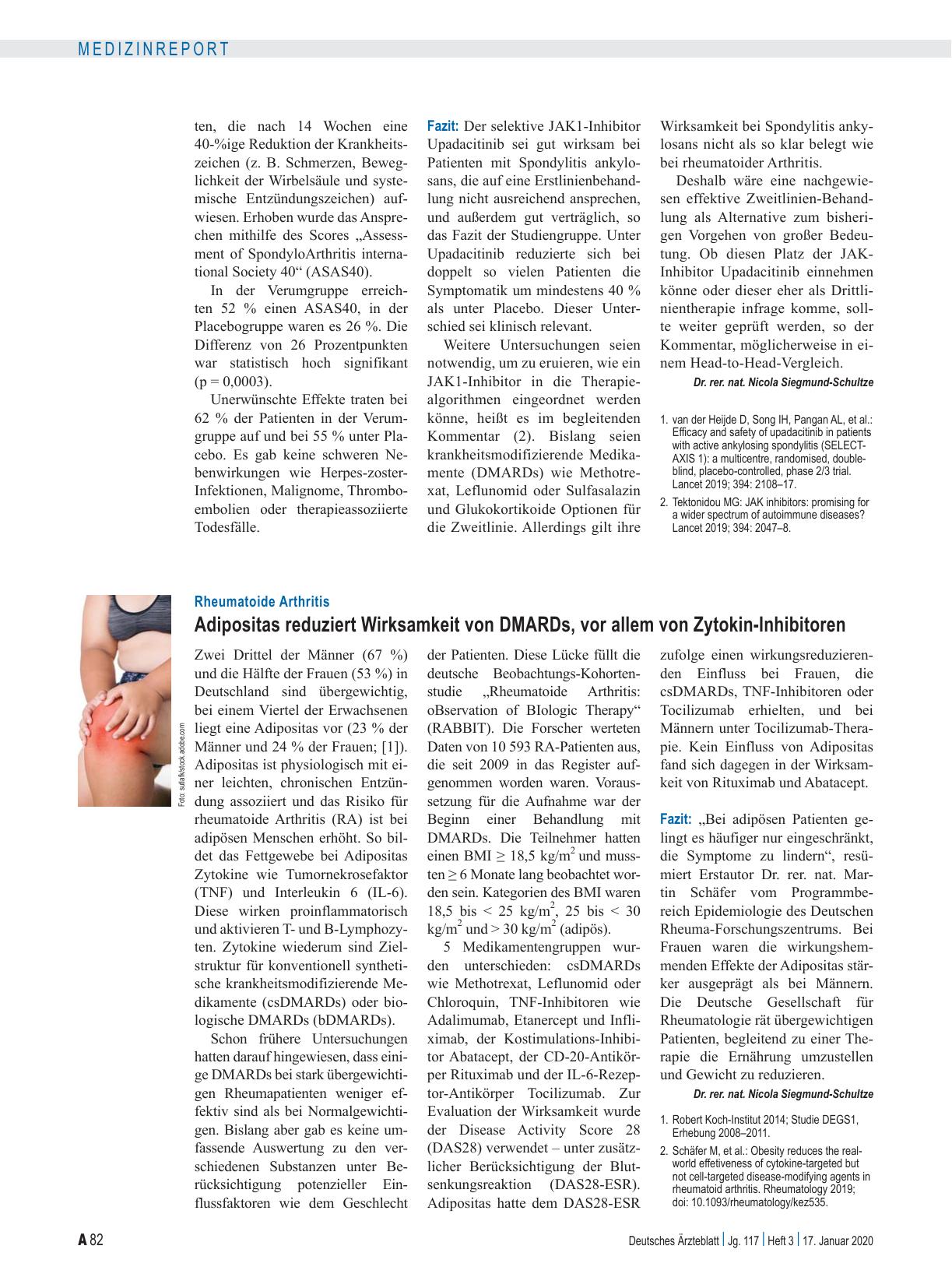 Vorschauseite 1: Rheumatoide Arthritis: Adipositas reduziert Wirksamkeit von DMARDs, vor allem von Zytokin-Inhibitoren