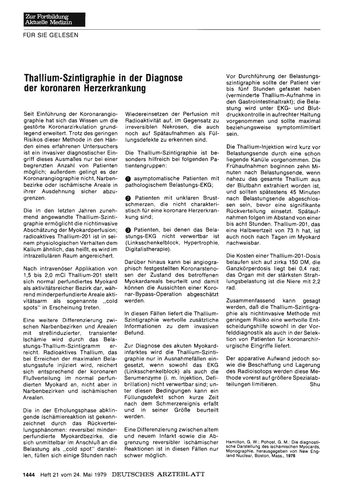 Vorschauseite 1: Thallium-Szintigraphie in der Diagnose der koronaren Herzerkrankung
