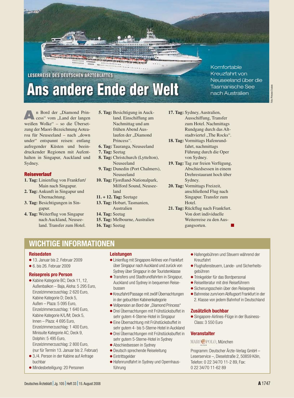 Vorschauseite 1: Ans andere Ende der Welt: Komfortable Kreuzfahrt von Neuseeland über die Tasmanische See nach Australien
