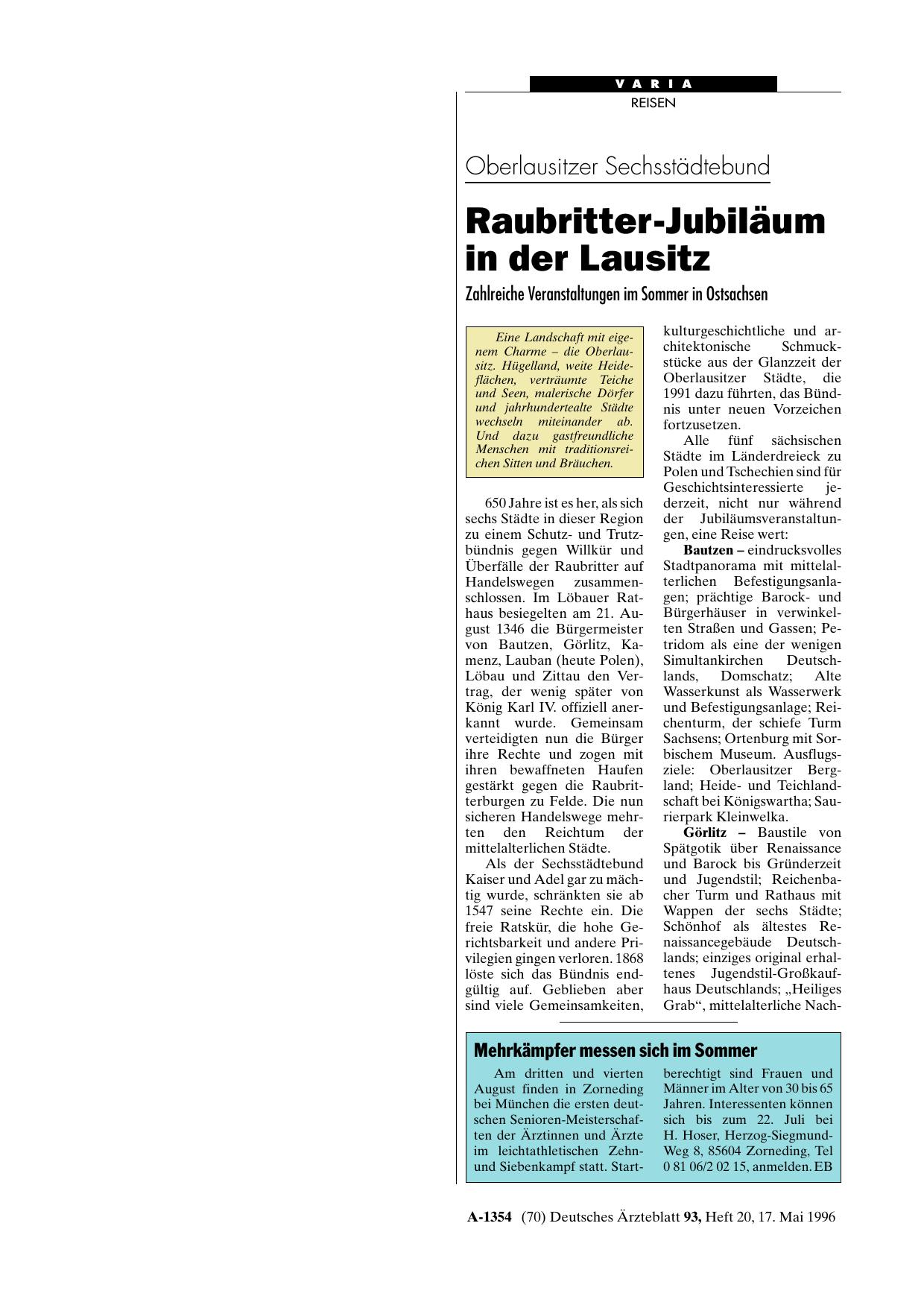Vorschauseite 1: Oberlausitzer Sechsstädtebund: Raubritter-Jubiläum in der Lausitz