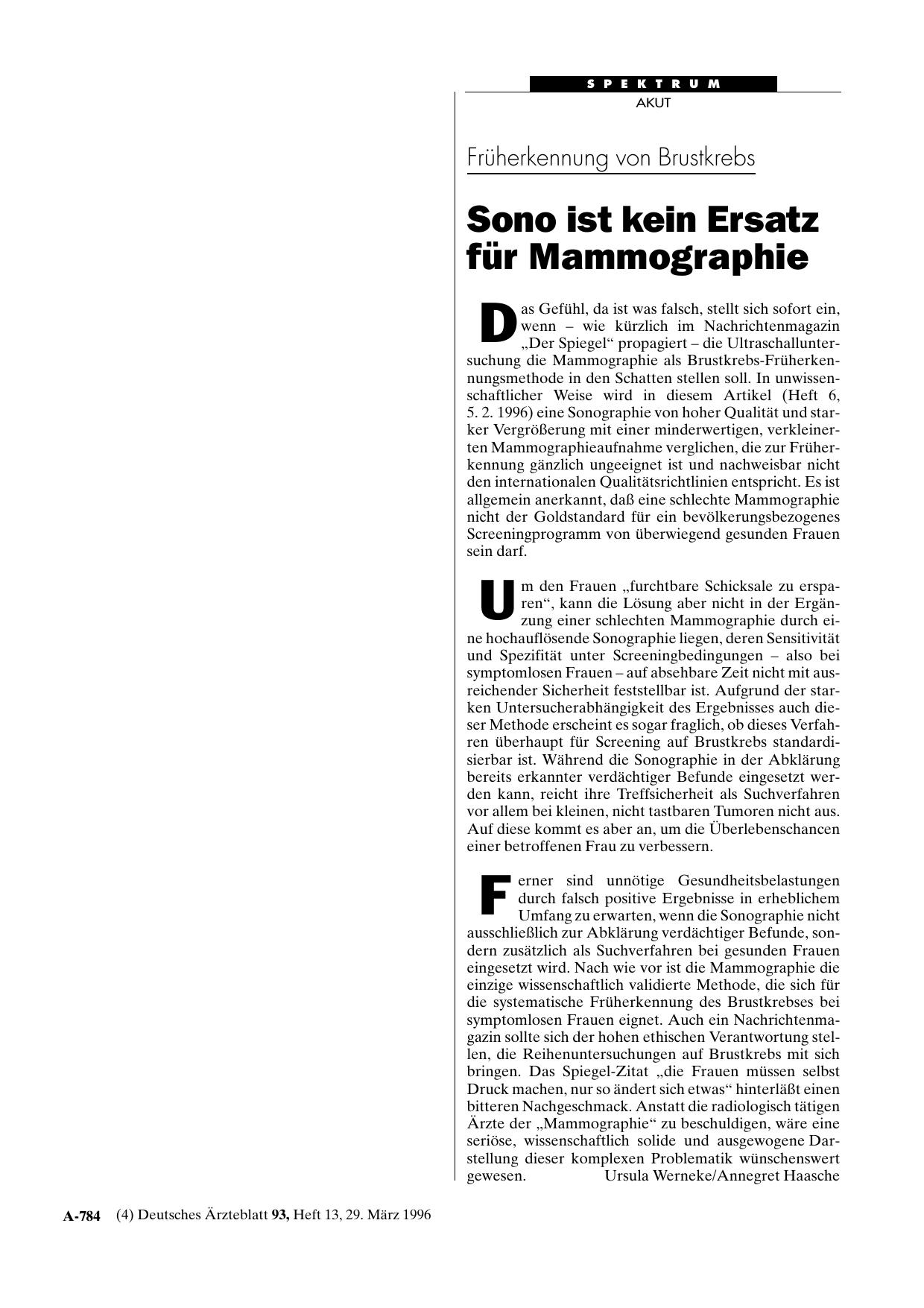 Vorschauseite 1: Früherkennung von Brustkrebs: Sono ist kein Ersatz für Mammographie