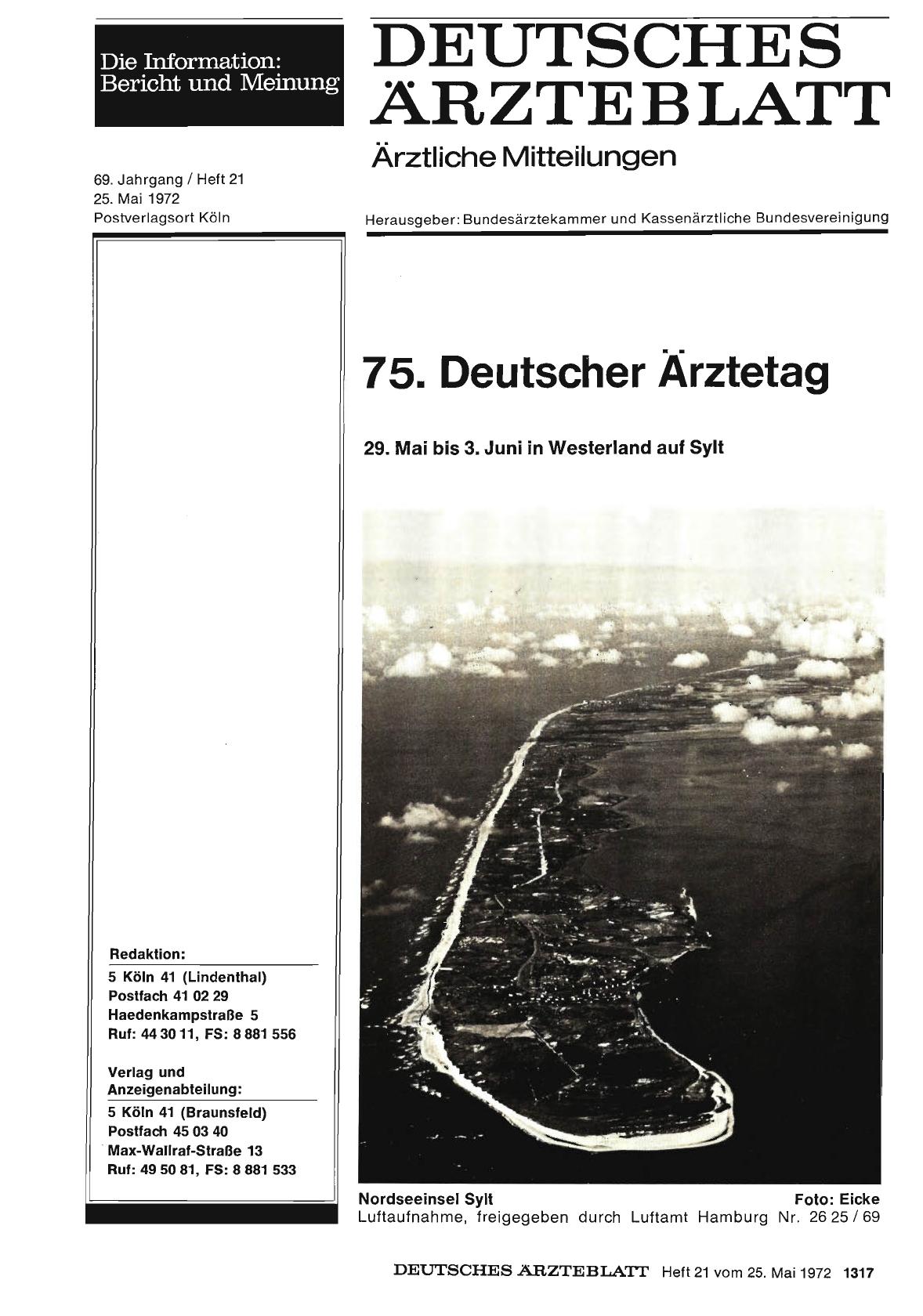 Vorschauseite 1: 75. Deutscher Ärztetag: 29. Mai bis 3. Juni in Westerland auf Sylt: Grussworte