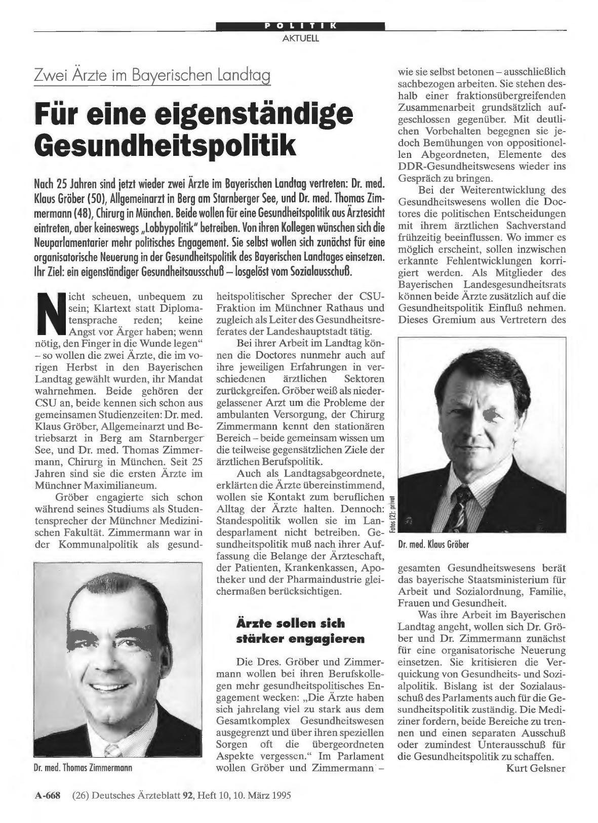 Vorschauseite 1: Zwei Ärzte im Bayerischen Landtag: Für eine eigenständige Gesundheitspolitik
