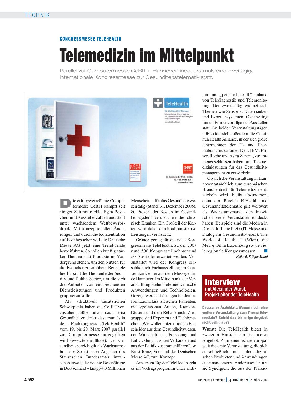 Vorschauseite 1: Kongressmesse TeleHealth: Telemedizin im Mittelpunkt