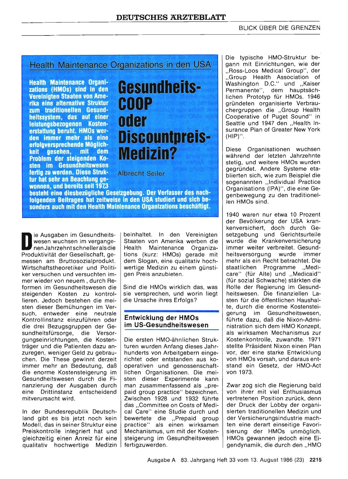 Vorschauseite 1: Gesundheits-COOP oder Discountpreis-Medizin?