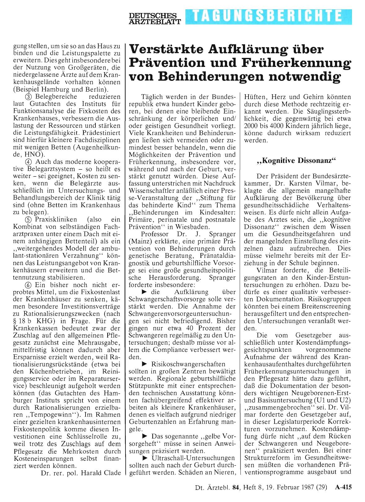 Vorschauseite 1: Verstärkte Aufklärung über Prävention und Früherkennung von Behinderungen notwendig