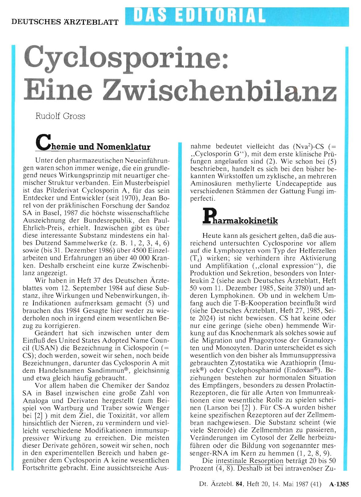 Vorschauseite 1: Cyclosporine: Eine Zwischenbilanz