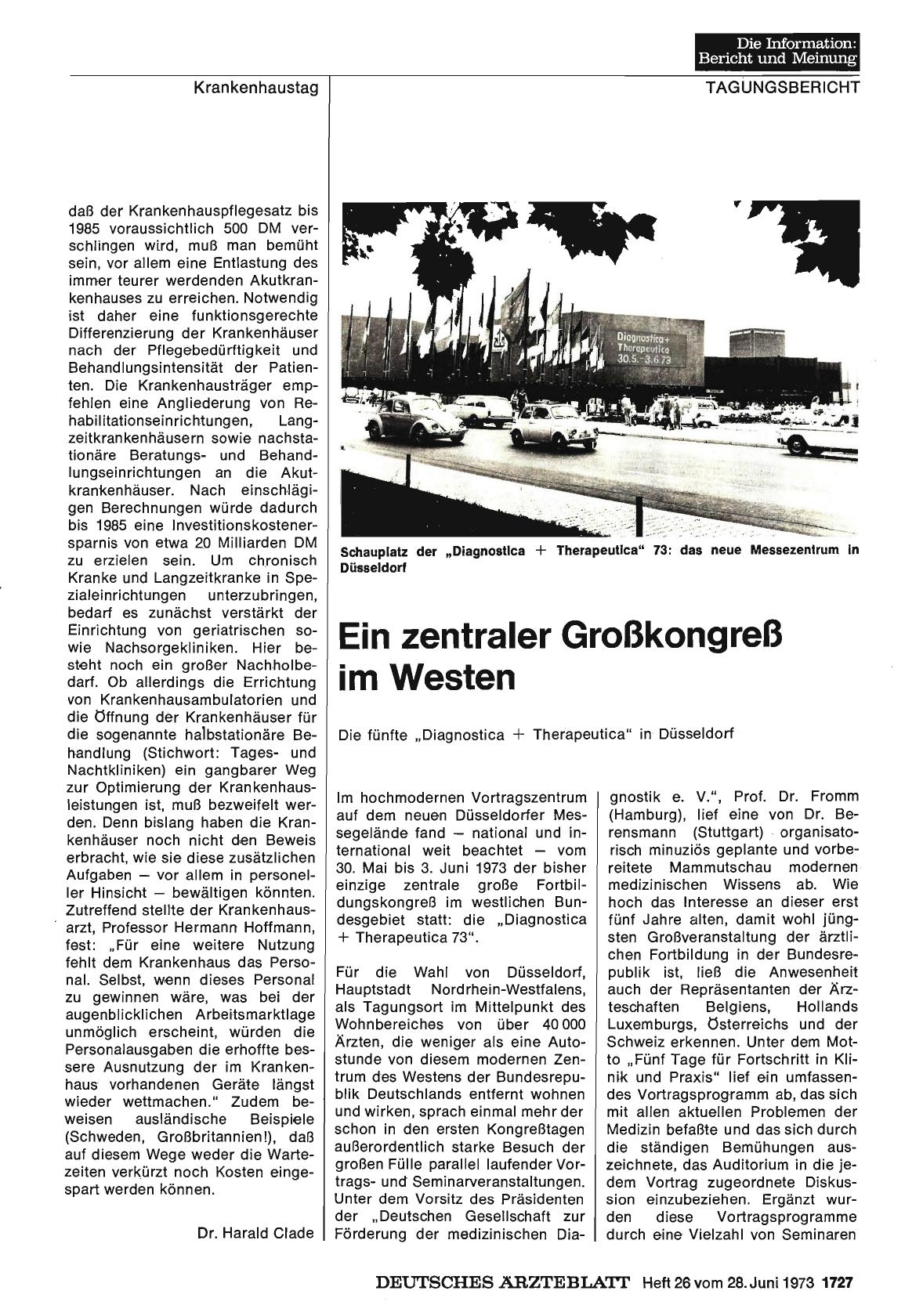Vorschauseite 1: Ein zentraler Großkongreß im Westen: Die fünfte „Diagnostica + Therapeutica" in Düsseldorf
