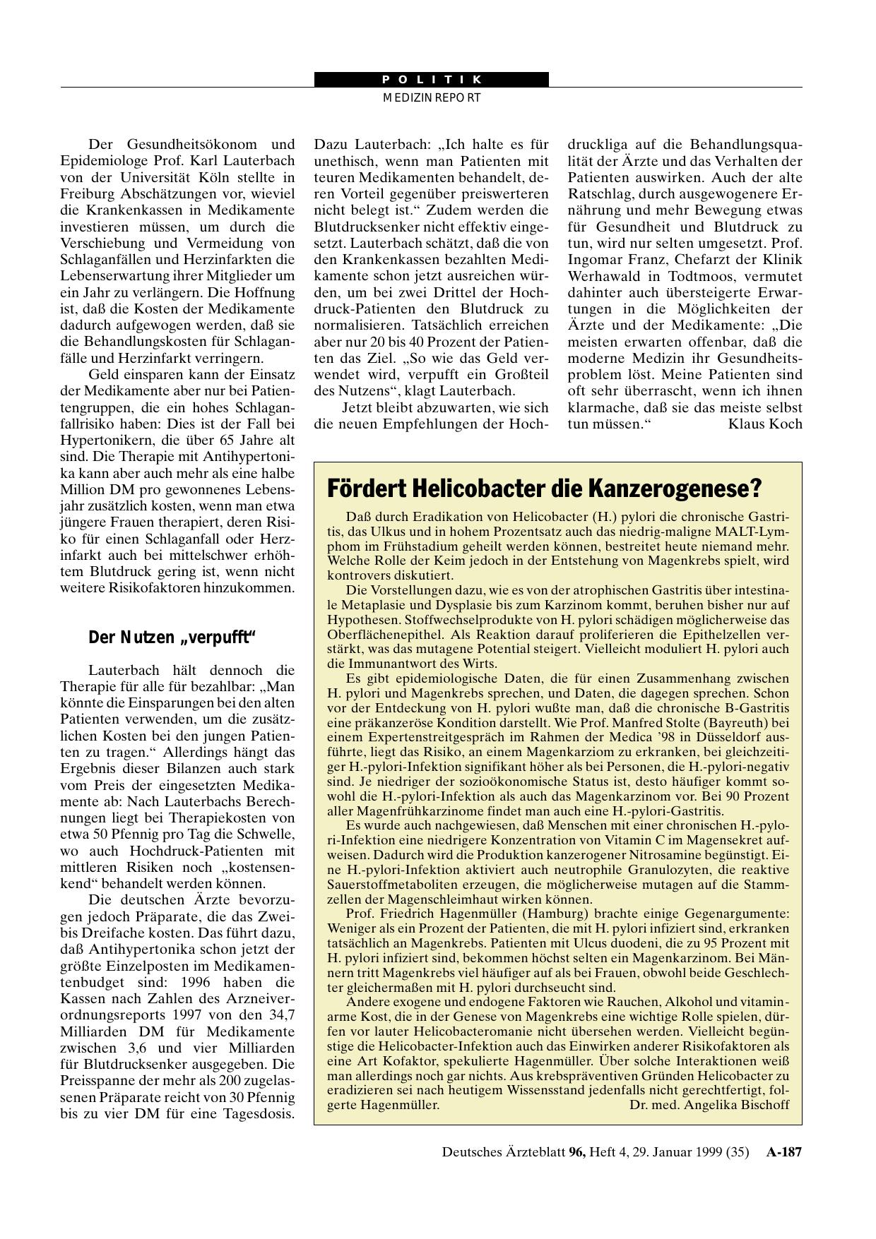 Vorschauseite 1: Fördert Helicobacter die Kanzerogenese?