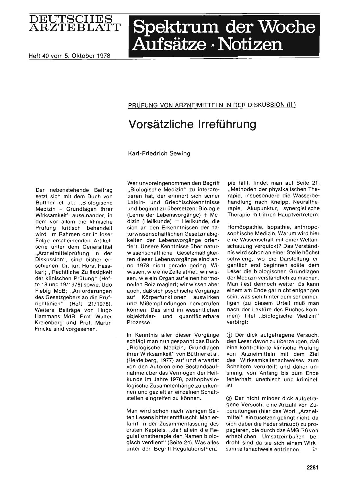 Vorschauseite 1: PRÜFUNG VON ARZNEIMITTELN IN DER DISKUSSION (III): Vorsätzliche Irreführung