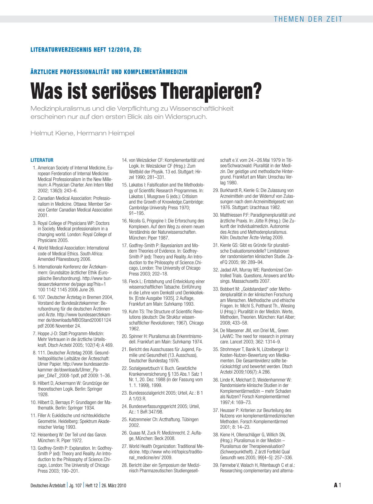 Vorschauseite 4: Ärztliche Professionalität und Komplementärmedizin: Was ist seriöses Therapieren?