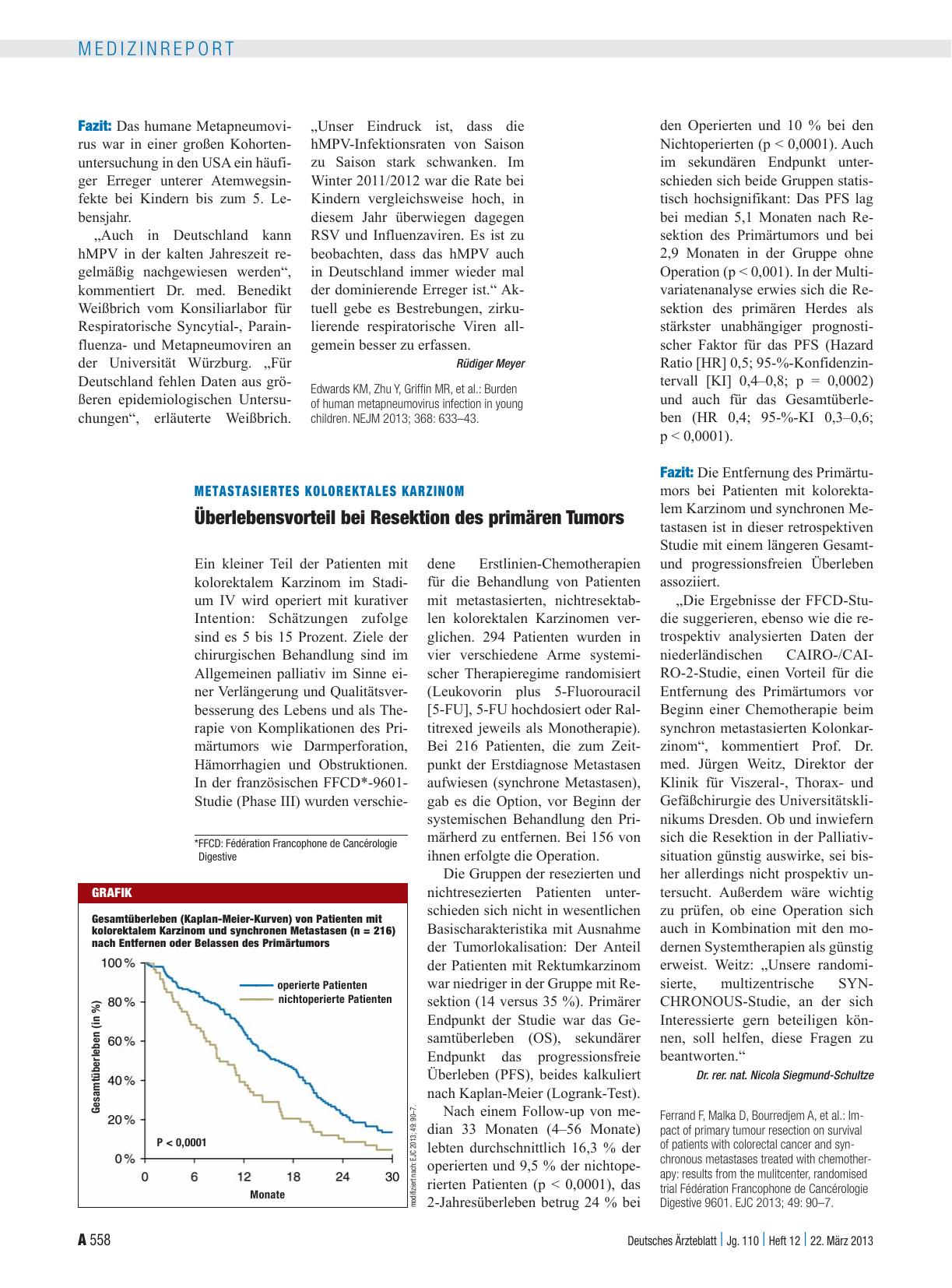 Vorschauseite 1: Metastasiertes kolorektales Karzinom: Überlebensvorteil bei Resektion des primären Tumors