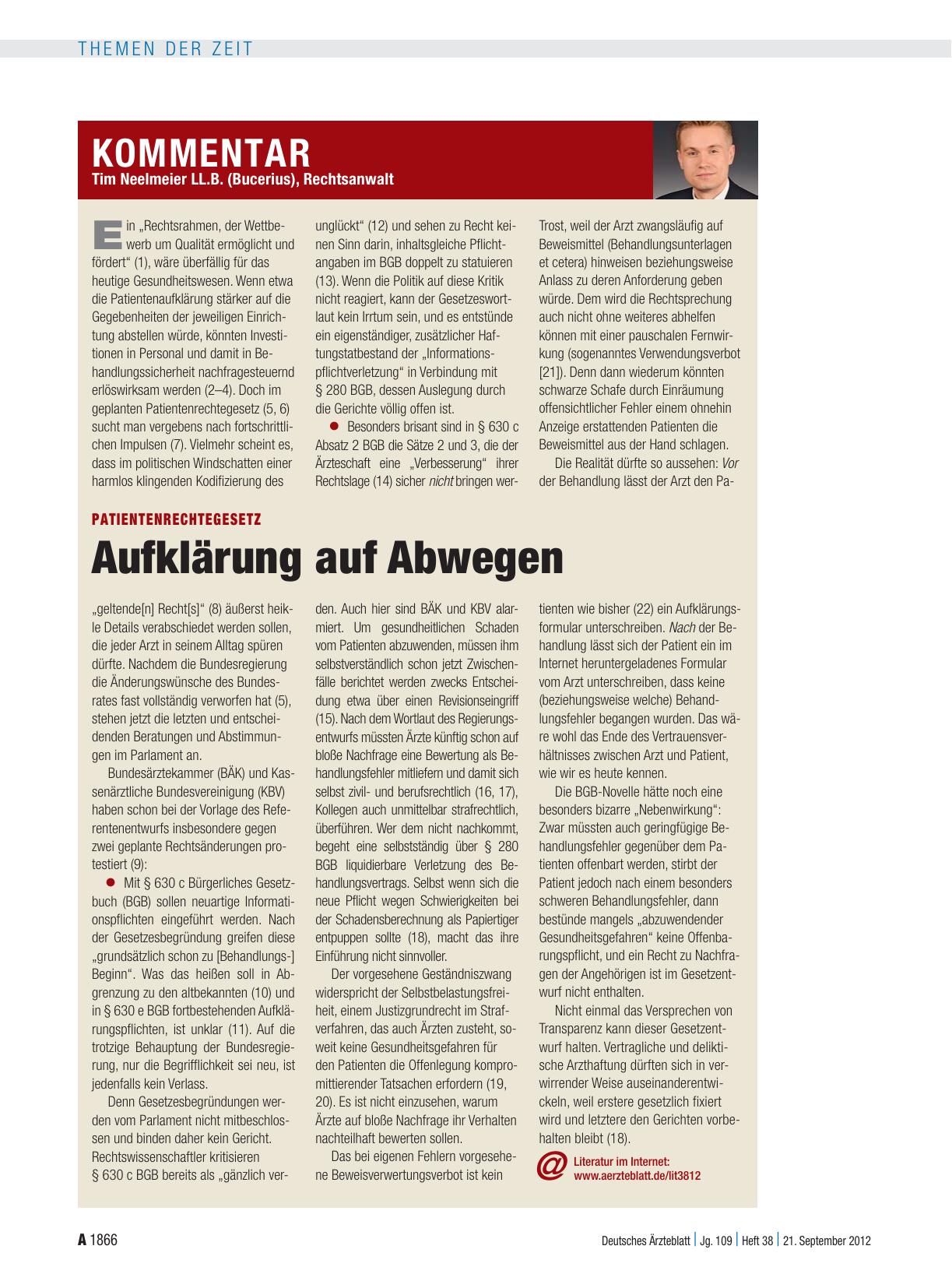 Vorschauseite 1: Patientenrechtegesetz: Aufklärung auf Abwegen