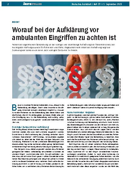 Vorschauseite 1: Recht: Worauf bei der Aufklärung vor ambulanten Eingriffen zu achten ist.