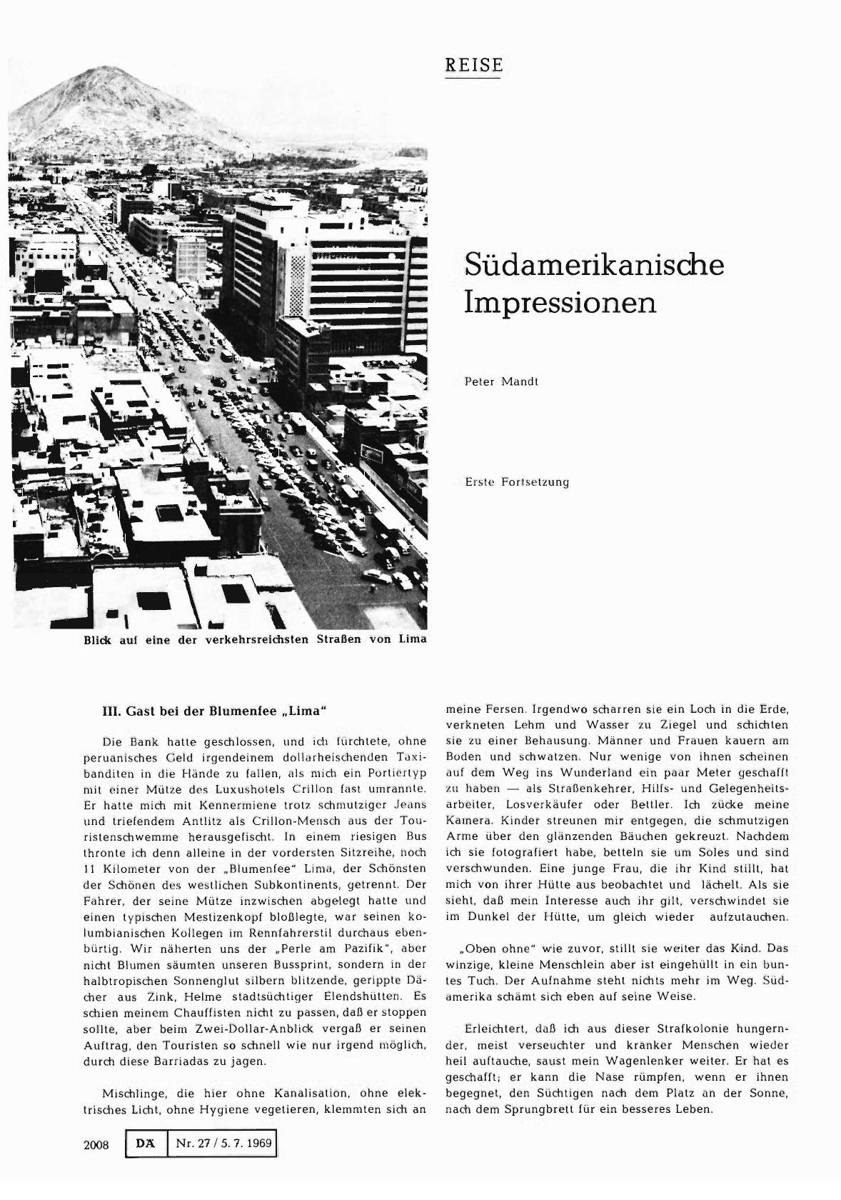 Vorschauseite 1: Südamerikanische Impressionen (Erste Fotsetzung)