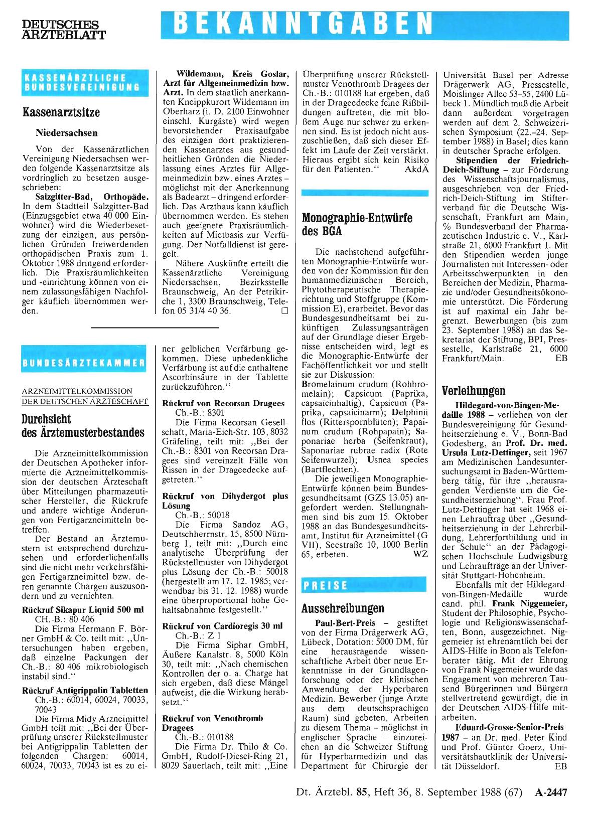 Vorschauseite 1: Durchsicht des Ärztemusterbestandes