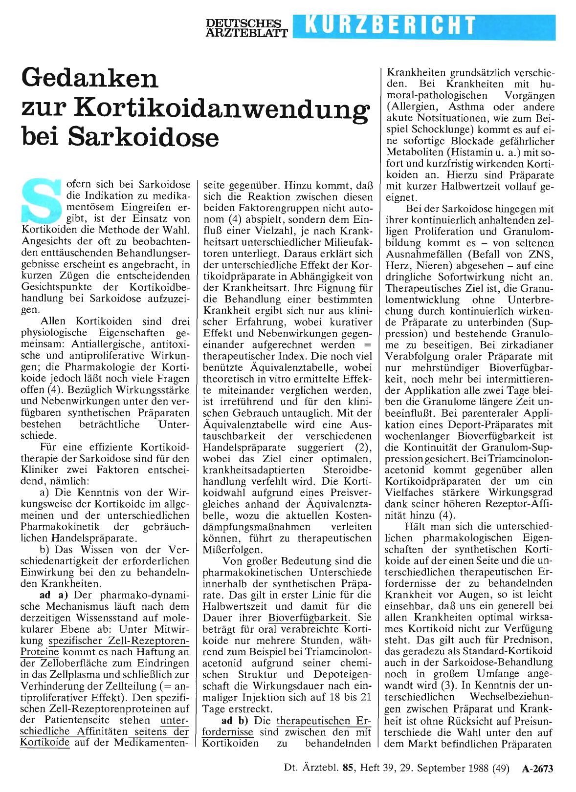 Vorschauseite 1: Gedanken zur Kortikoidanwendung bei Sarkoidose