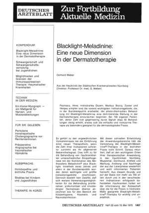 Vorschauseite 1: Blacklight-Meladinine: Eine neue Dimension in der Dermatotherapie