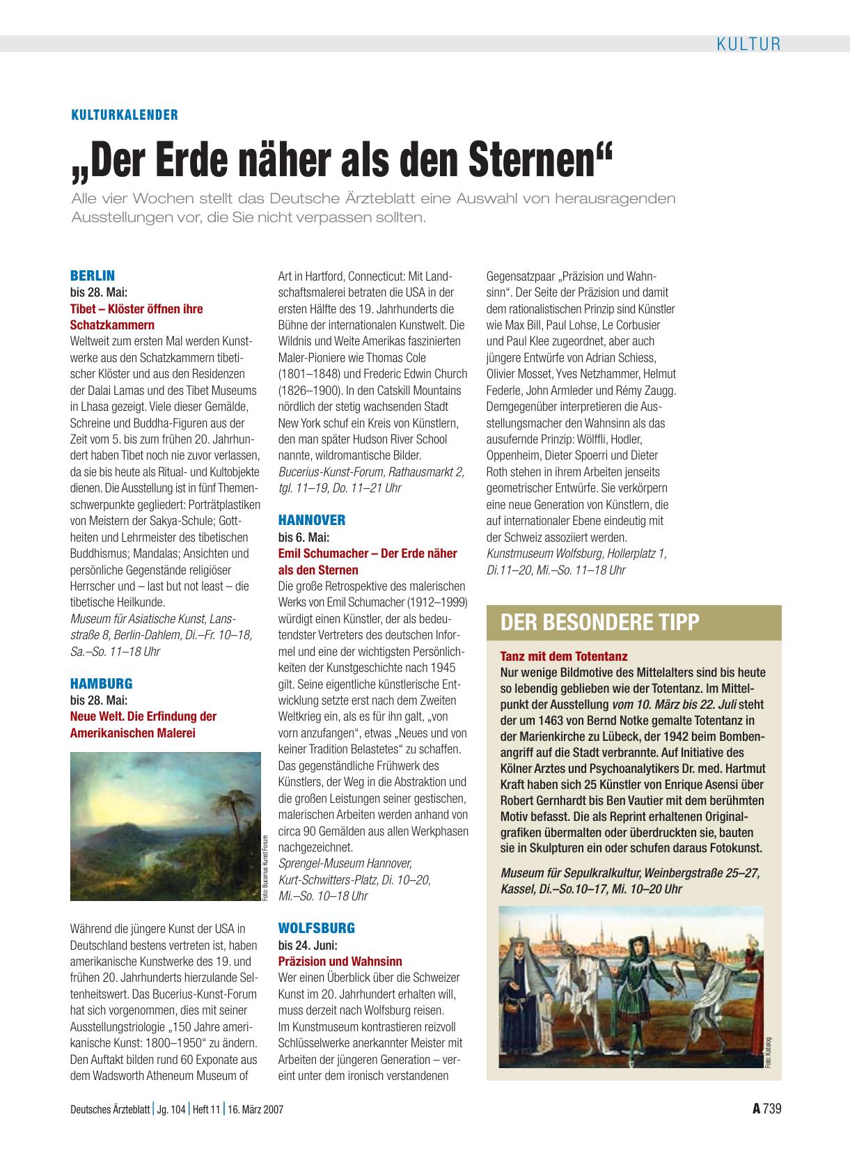 Vorschauseite 1: Kulturkalender: „Der Erde näher als den Sternen“