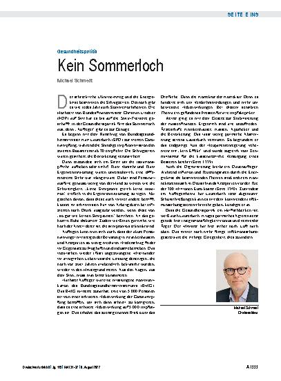 Vorschauseite 1: Gesundheitspolitik: Kein Sommerloch