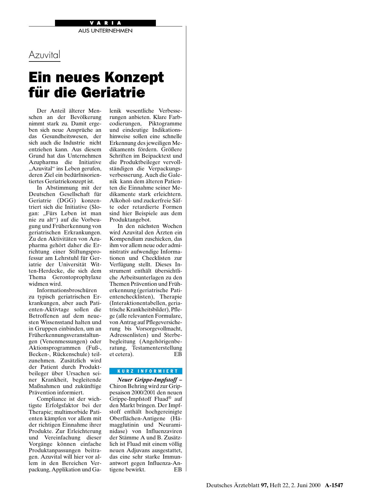 Vorschauseite 1: Neuer Grippe-Impfstoff