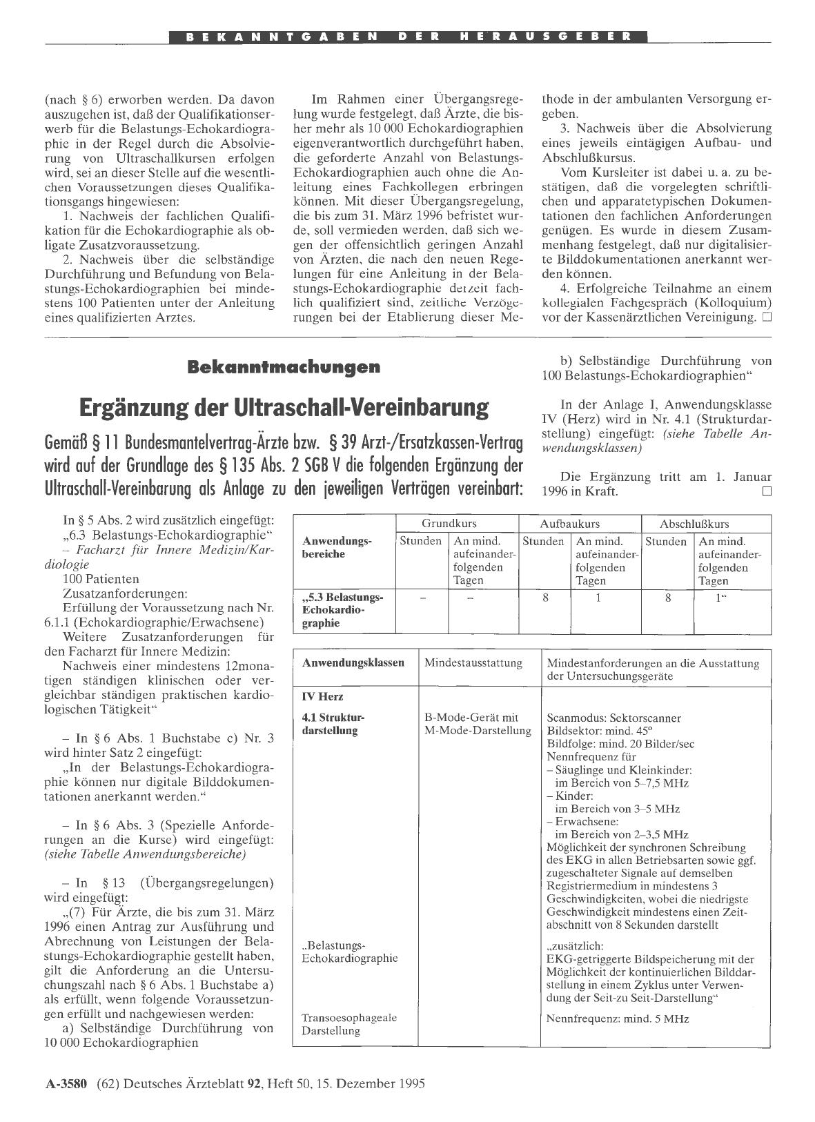 Vorschauseite 1: Bekanntmachungen: Ergänzung der Ultraschall-Vereinbarung