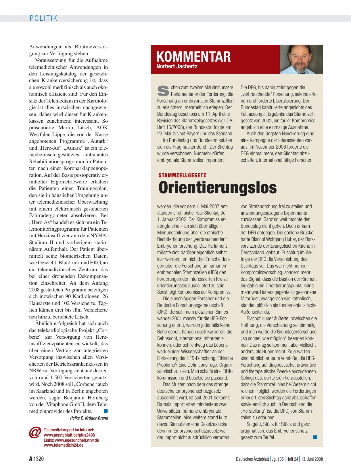 Vorschauseite 1: Stammzellgesetz: Orientierungslos
