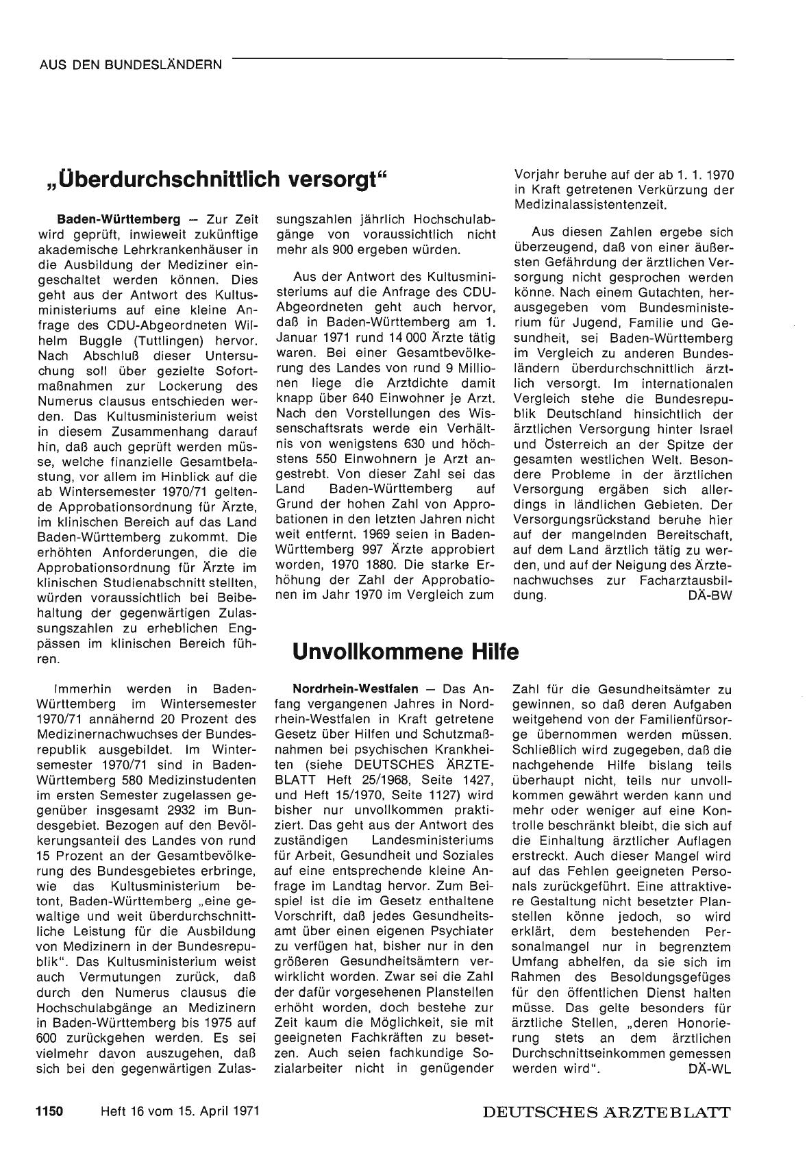 Vorschauseite 1: „Überdurchschnittlich versorgt"