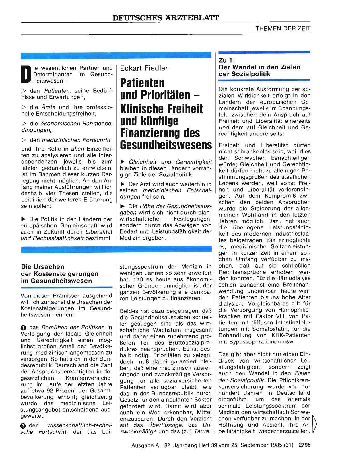 Vorschauseite 1: Patienten und Prioritäten Klinische Freiheit und künftige Finanzierung des Gesundheitswesens