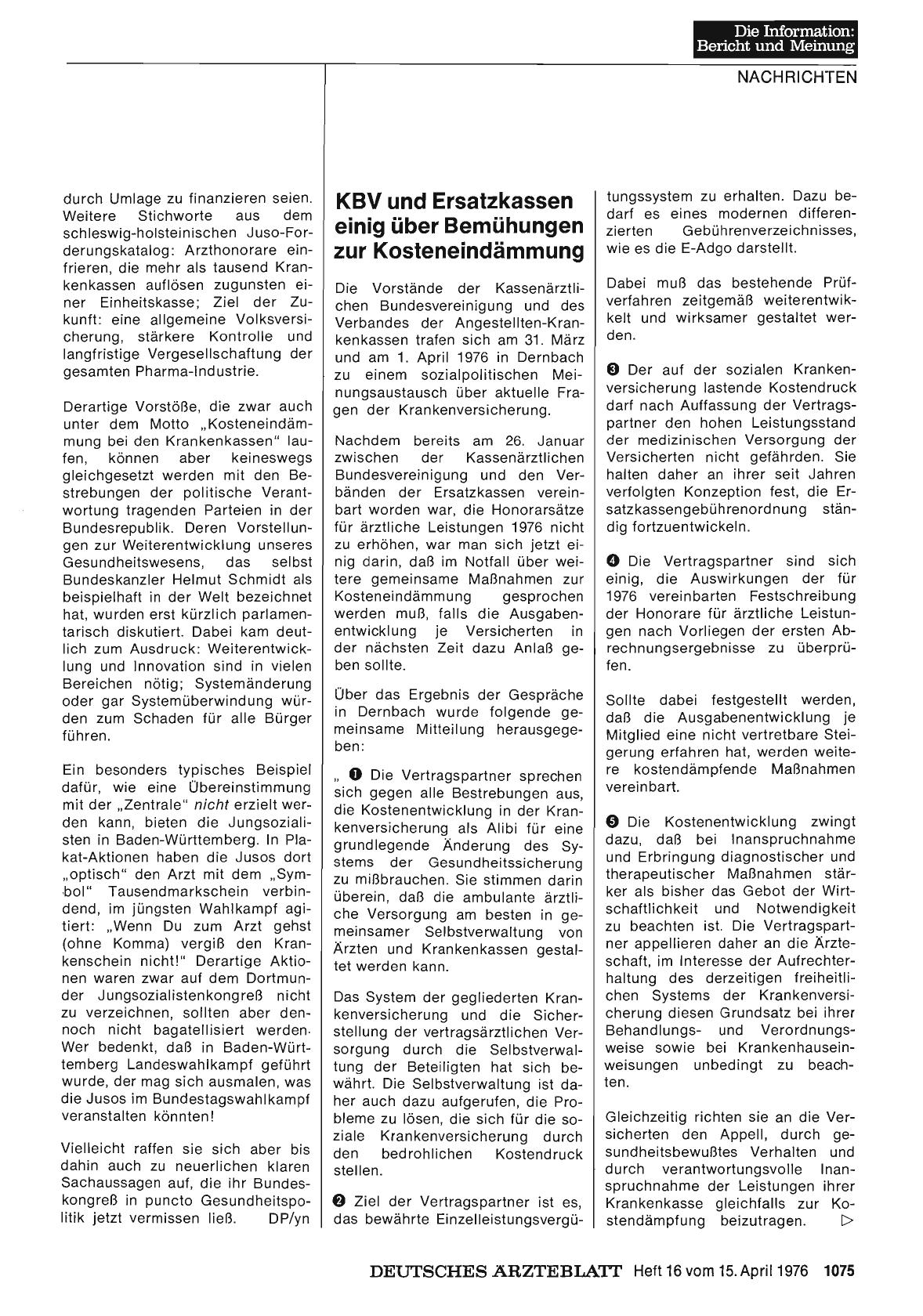 Vorschauseite 1: KBV und Ersatzkassen einig über Bemühungen zur Kosteneindämmung