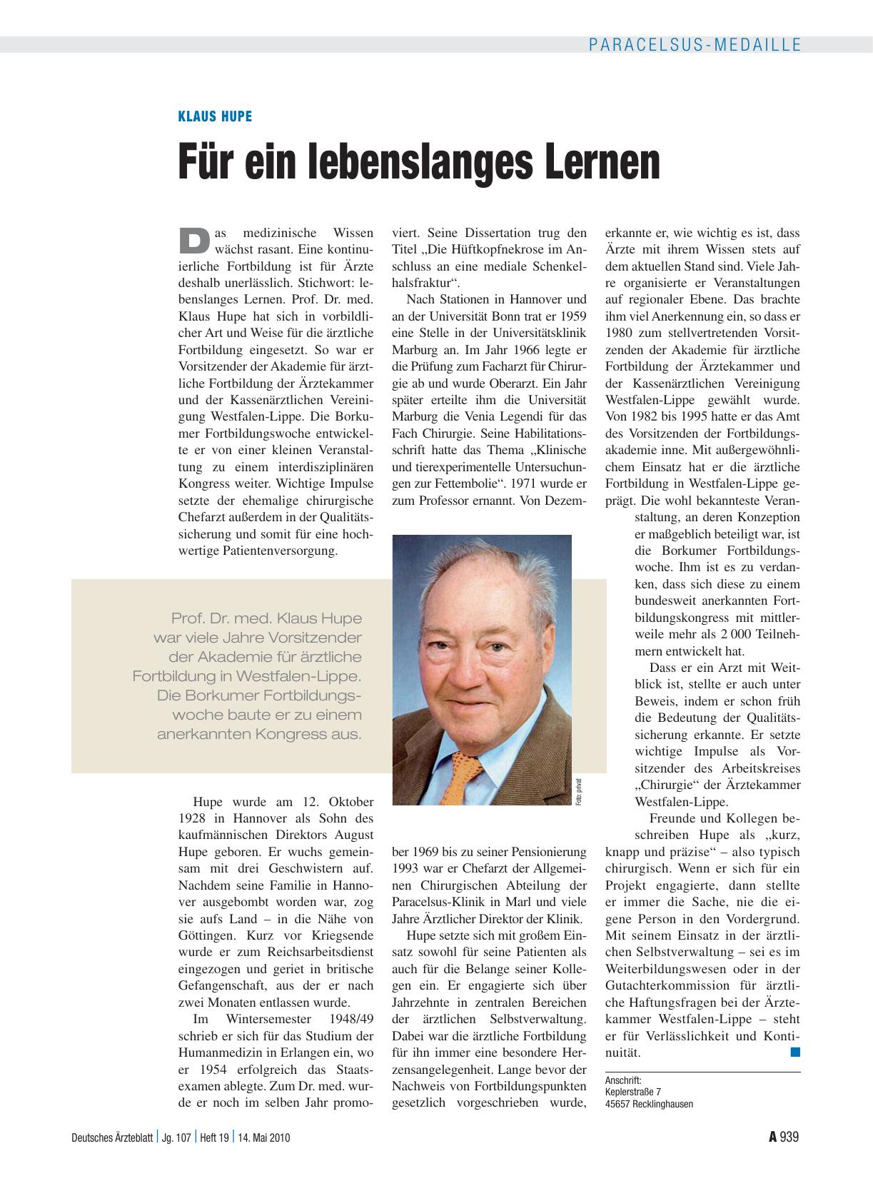 Vorschauseite 1: Klaus Hupe: Für ein lebenslanges Lernen