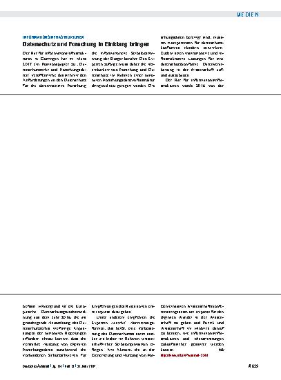 Vorschauseite 1: Informationsinfrastrukturen: Datenschutz und Forschung in Einklang bringen