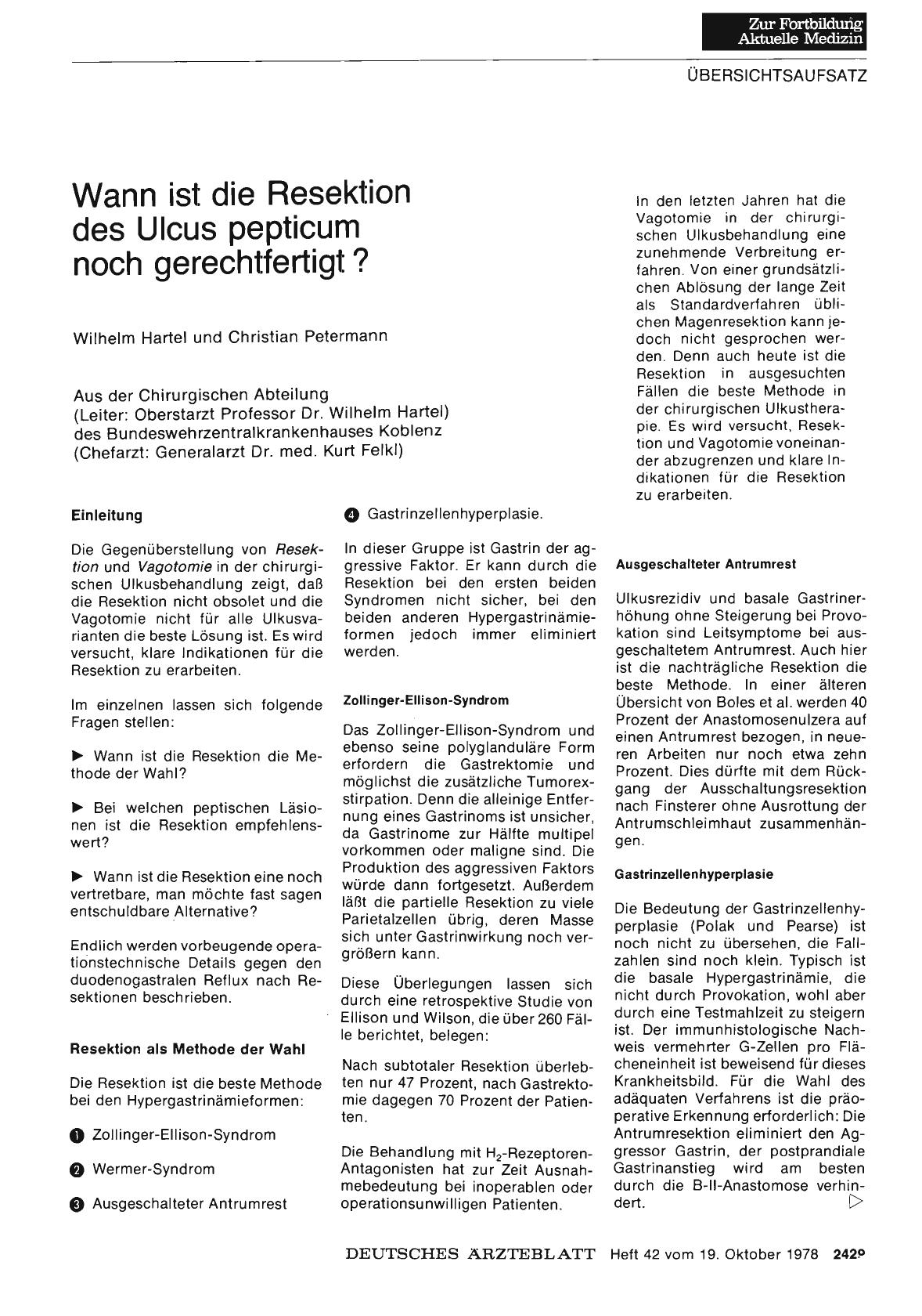 Vorschauseite 1: Wann ist die Resektion des Ulcus pepticum noch gerechtfertigt?