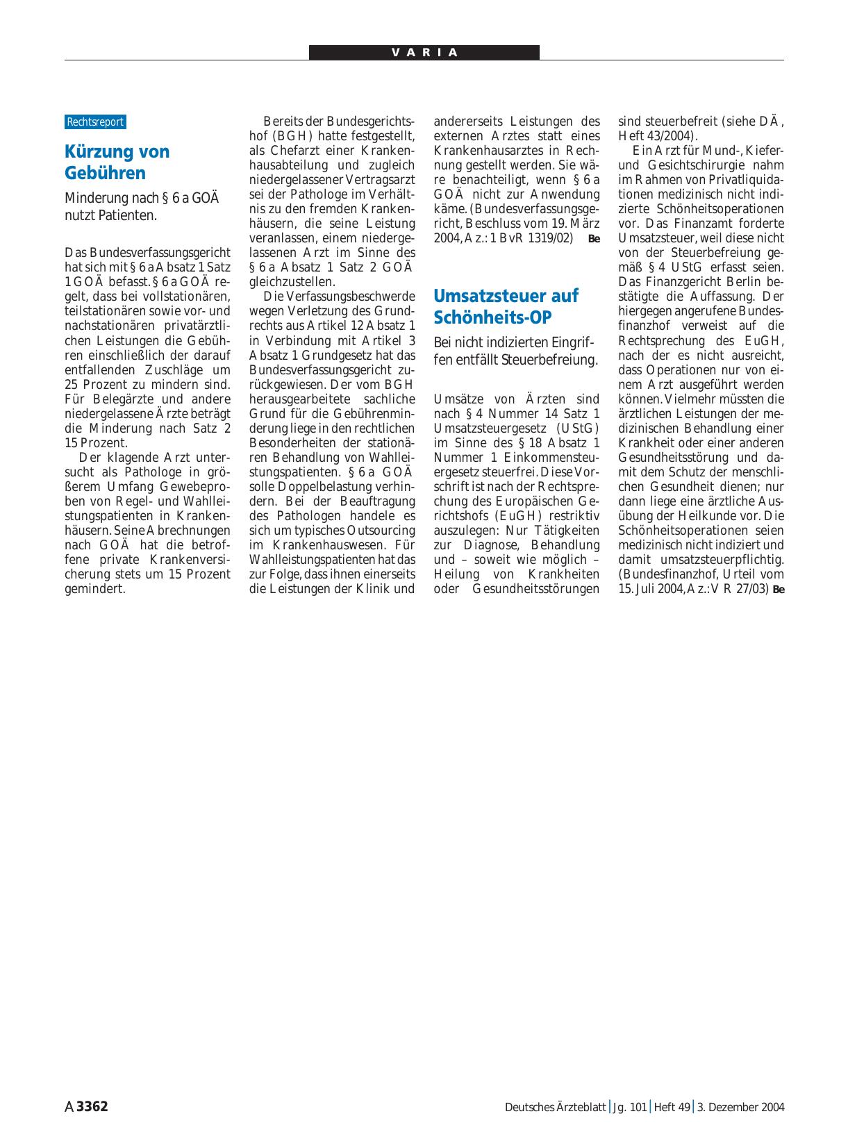 Vorschauseite 1: Kürzung von Gebühren: Minderung nach § 6 a GOÄ nutzt Patienten